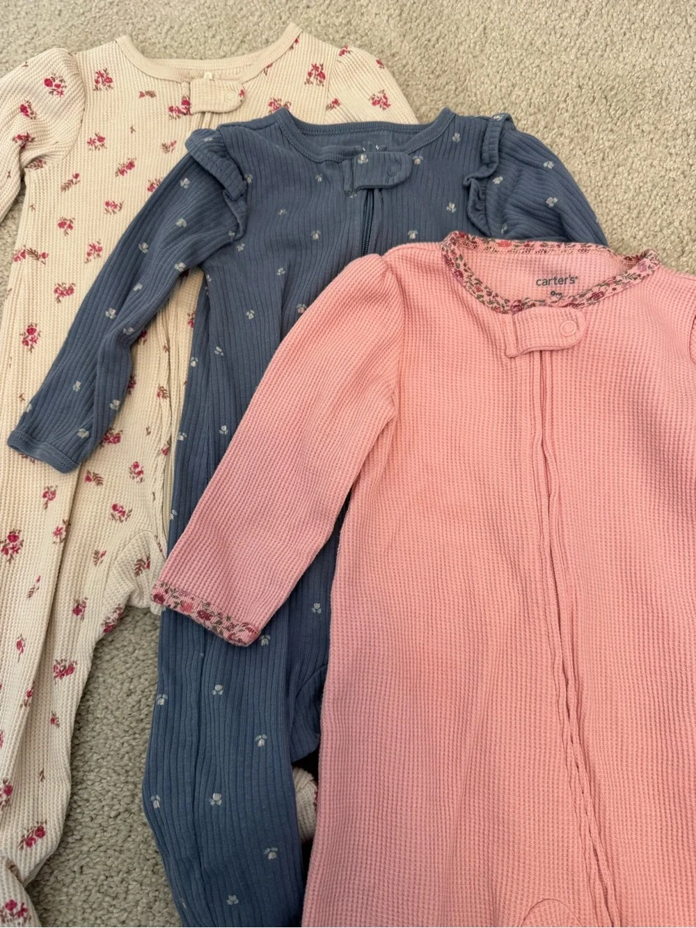 Carter's Pink Ribbed Baby One-Piece Sleepsuit - bundle of 3